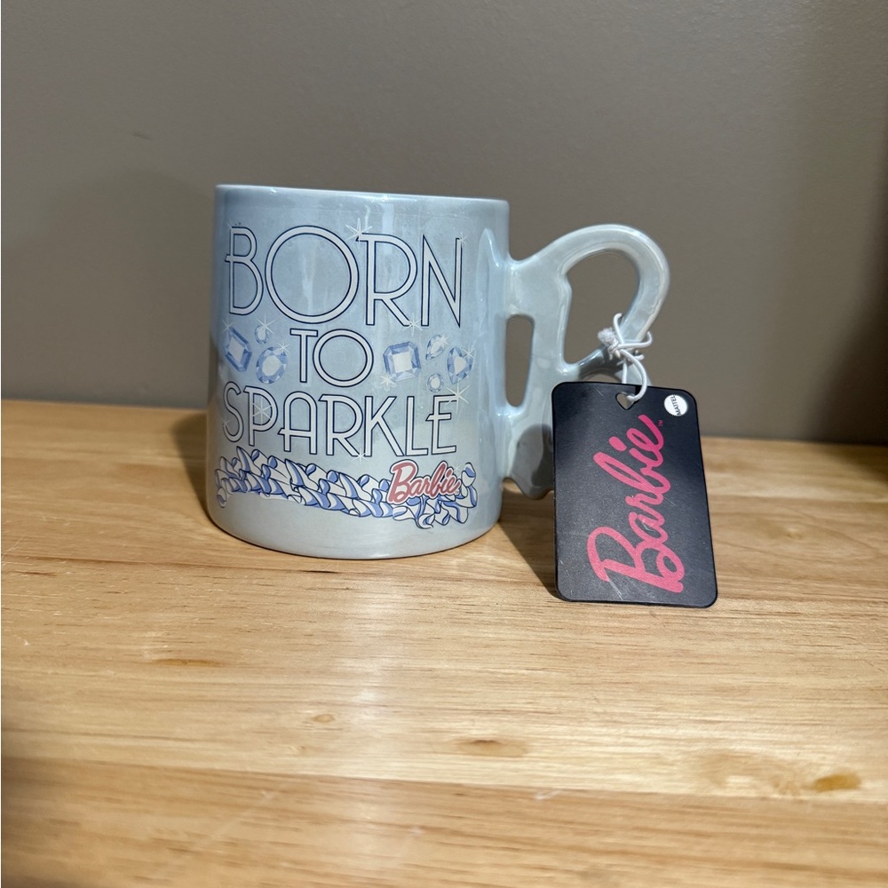 Barbie Ceramic Heart Mug Coffee Cup with the Classic B Handle Born to Sparkle